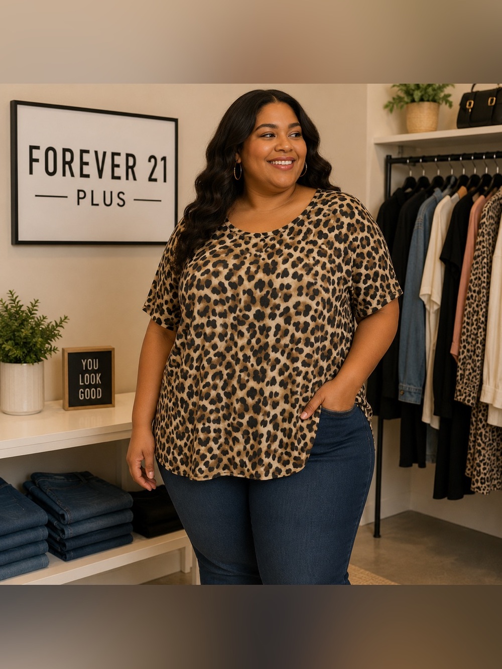 NWOT Forever 21 Plus Animal Print Hi-Lo Top (1X/2X)